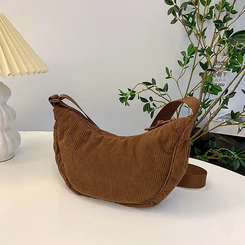 Crossbody Bags Ladies Daily Travel Handbags Messenger Bag Solid Color Corduroy Women's Hobos Shoulder Bag Retro Casual Female