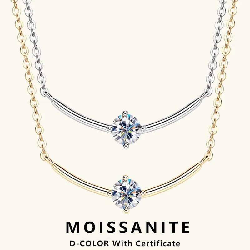 Lnngy Minimalist Choker Necklace For Women 925 Sterling Silver 5mm 0.5ct Moissanite Pendant Necklace Delicate Daily Jewelry Gift