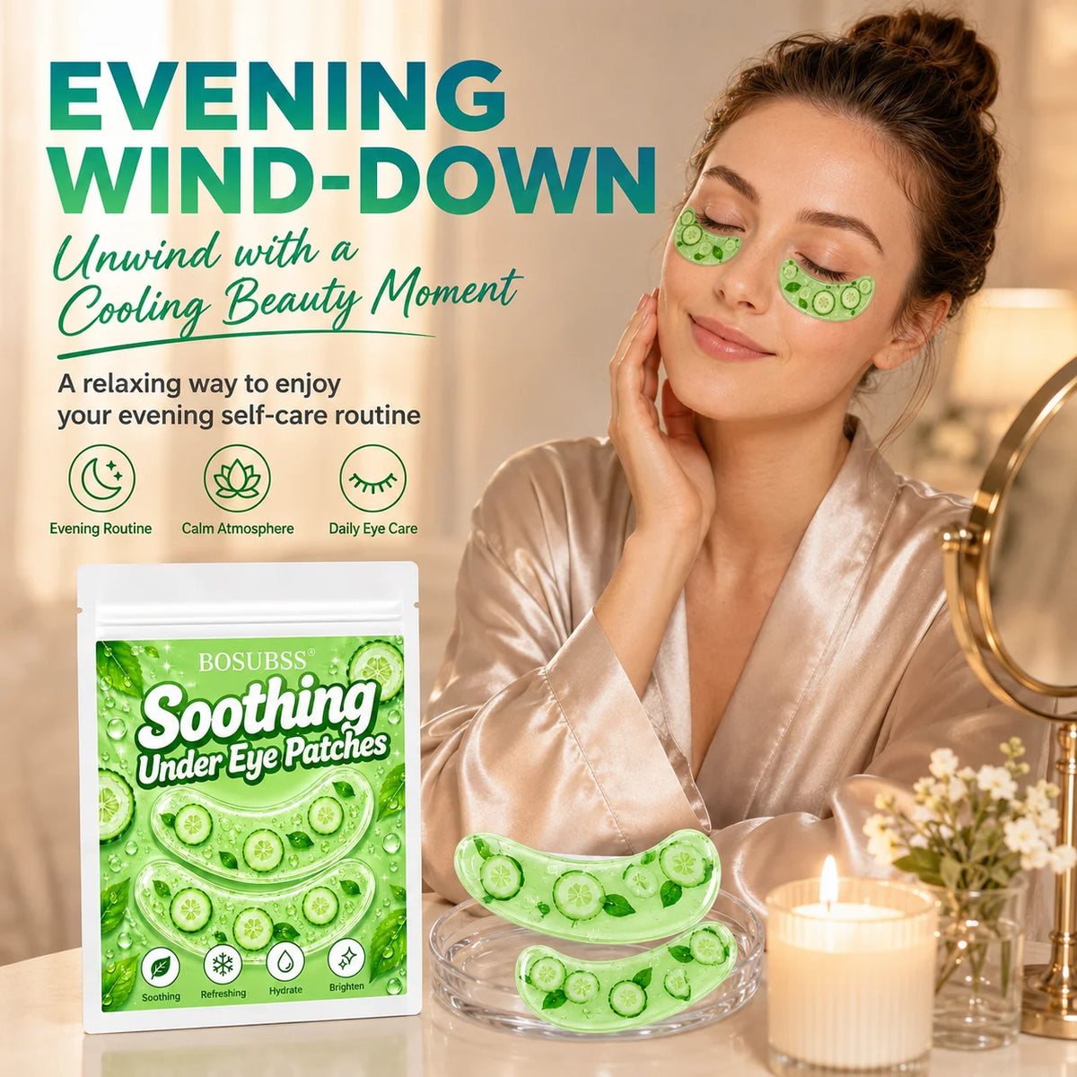 10Pcs Cucumber Gel Under Eye Patches Hydrate Refresh Soothing Eye Mask Pads Daily Face Beauty Skin Care Eye Treatment Patches