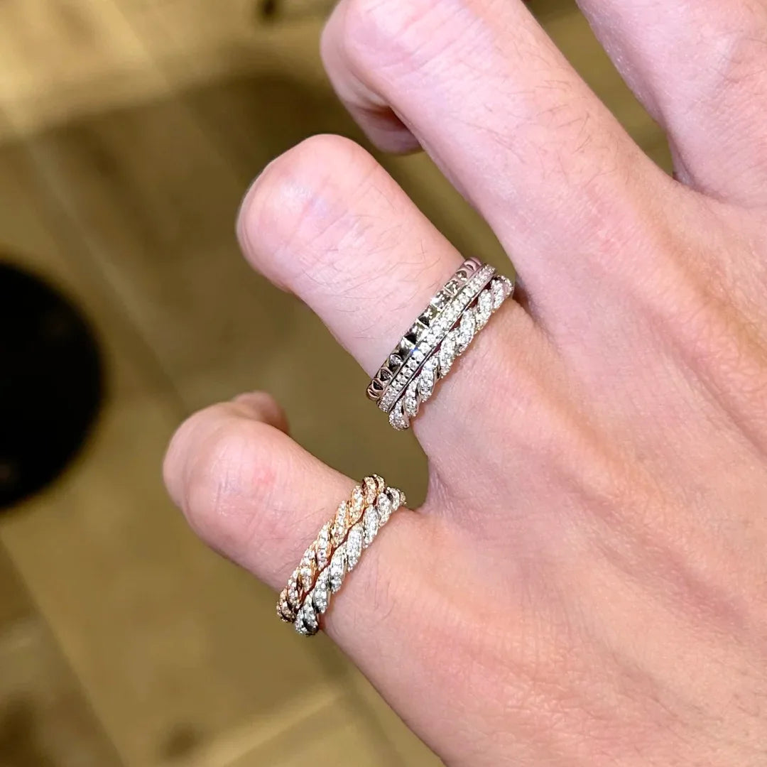 S925 Sterling Silver Twisted Stackable Ring, Women’s Full Zirconia Index Ring with a Small Row of Stones