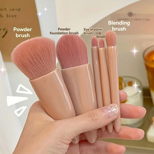 5Pcs Portable Makeup Brush Set With Mirror -  Foldable Travel Kit ，Mini Makeup Brush Set Travel Makeup Brush Set