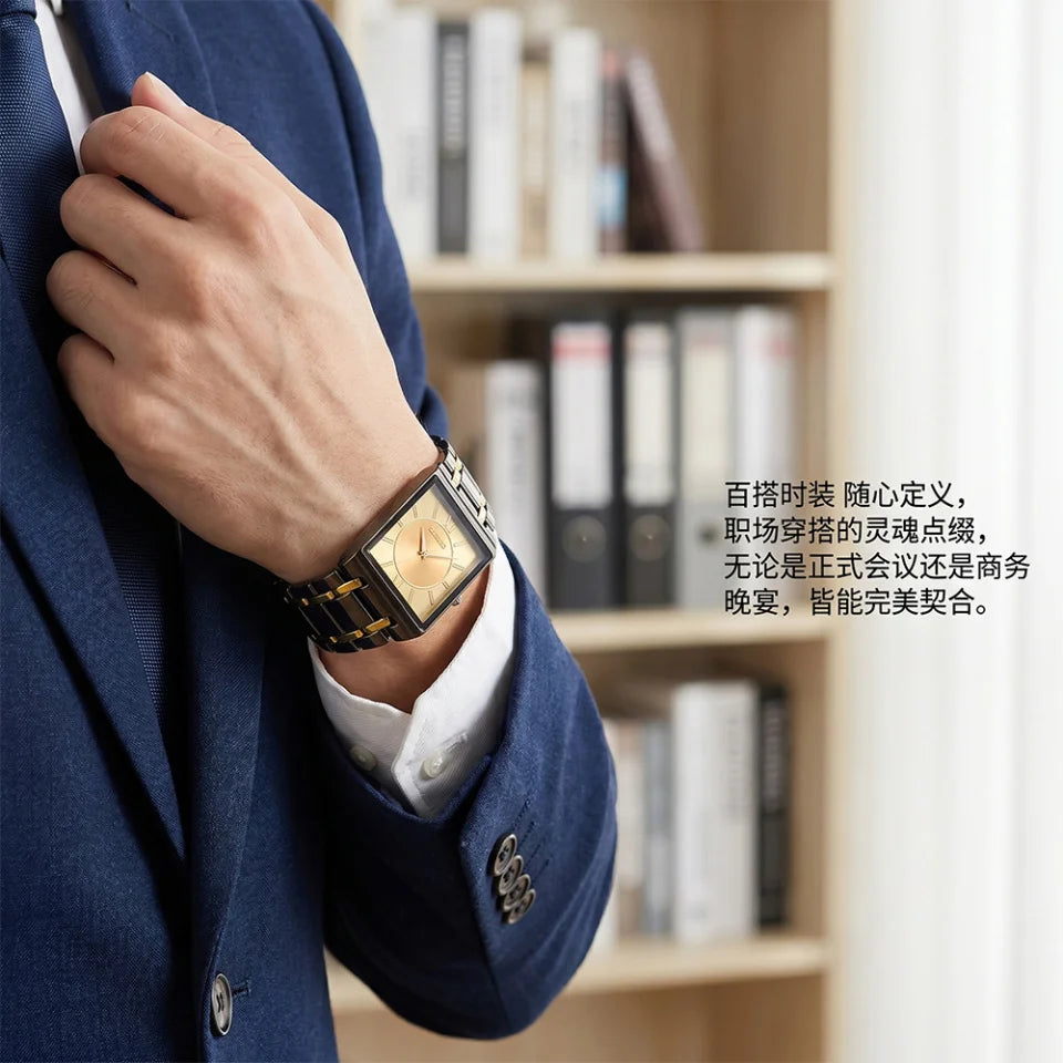 Men's Quartz Wristwatch Steel Band Male Classic Popular Watches Rectangular Minimalist Fashion Casual Business Watch For Daily