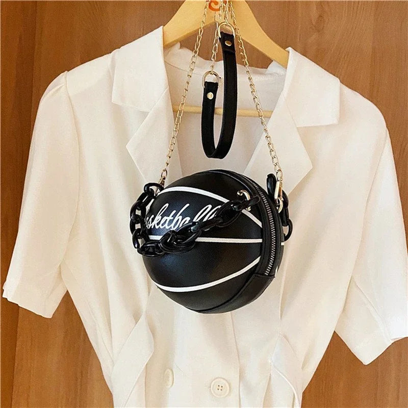 2025 Crossbody Bag New Network Red Personality Fun Pink Ins Versatile Chain Football Basketball Shoulder Bag Small Round Bag