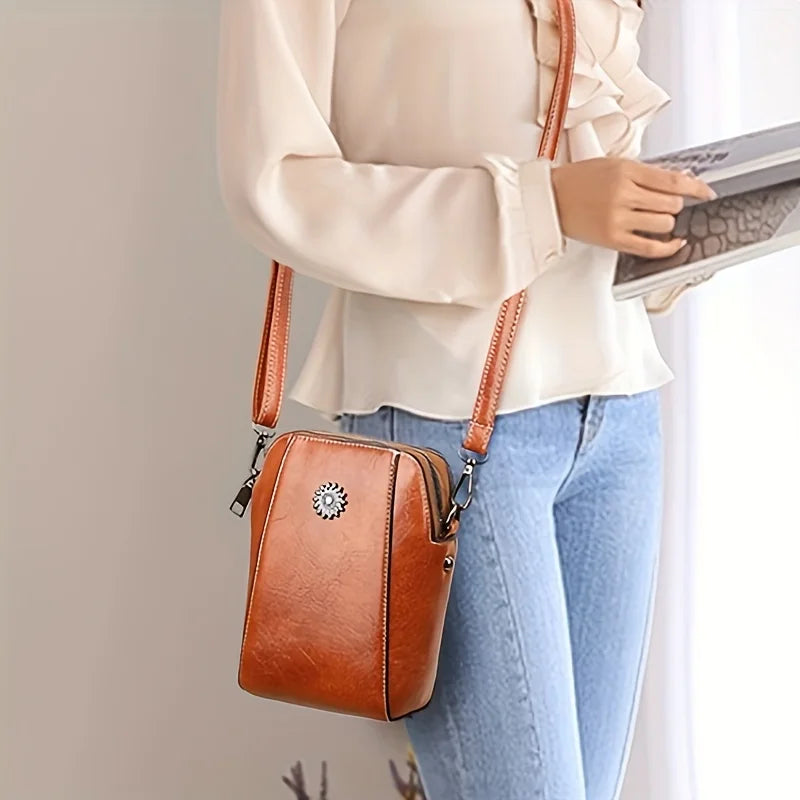 Chic Leather Crossbody Phone Bag, Compact & Stylish for Daily Use Adjustable Strap Perfect for Women Fashion Everyday Essential