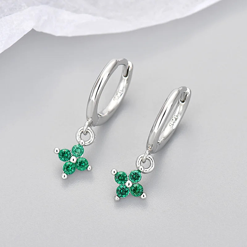 Women's Fashion Elegant Hoop Earrings With Cute Flower Pendant Shiny Crystal Zirconia Copper Exquisite Ear Piercing Jewelry Gift