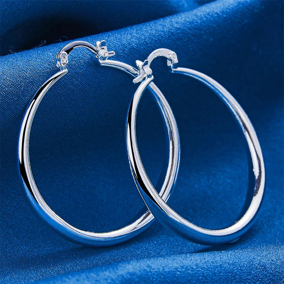 Elegant 925 Sterling Silver 40mm Delicate Round Hoop Earrings for Women, Charming Party Gifts, Jewelry
