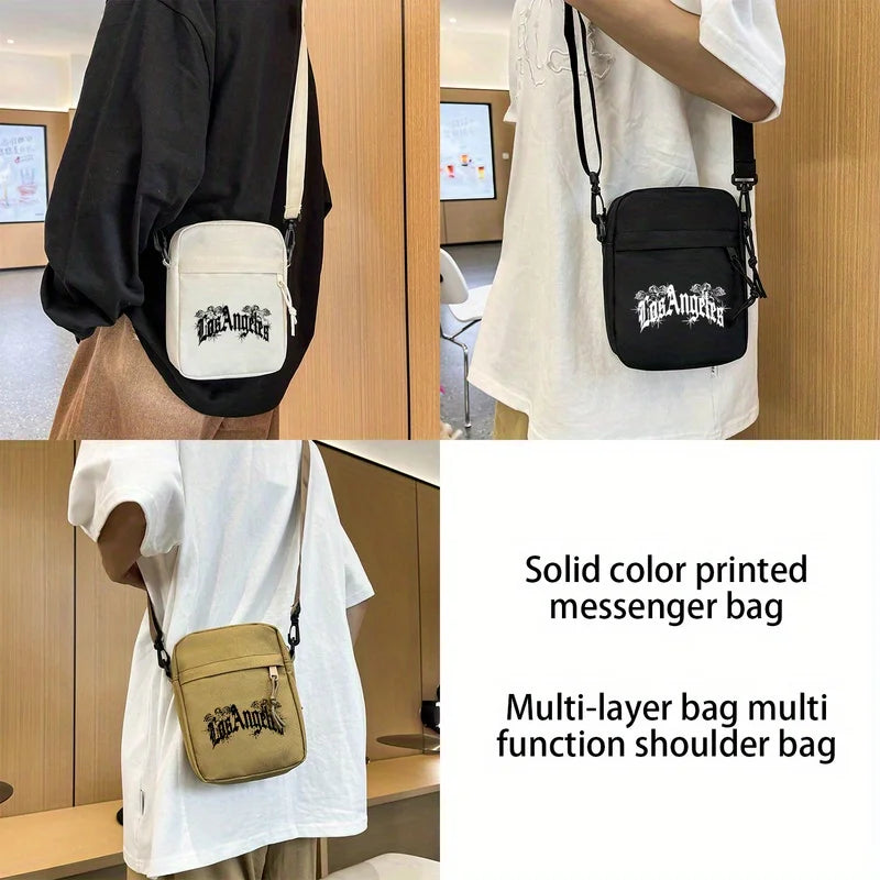 Los Angeles printed crossbody bag: Adjustable shoulder strap, lightweight and foldable, zipper bag, suitable for daily commuting