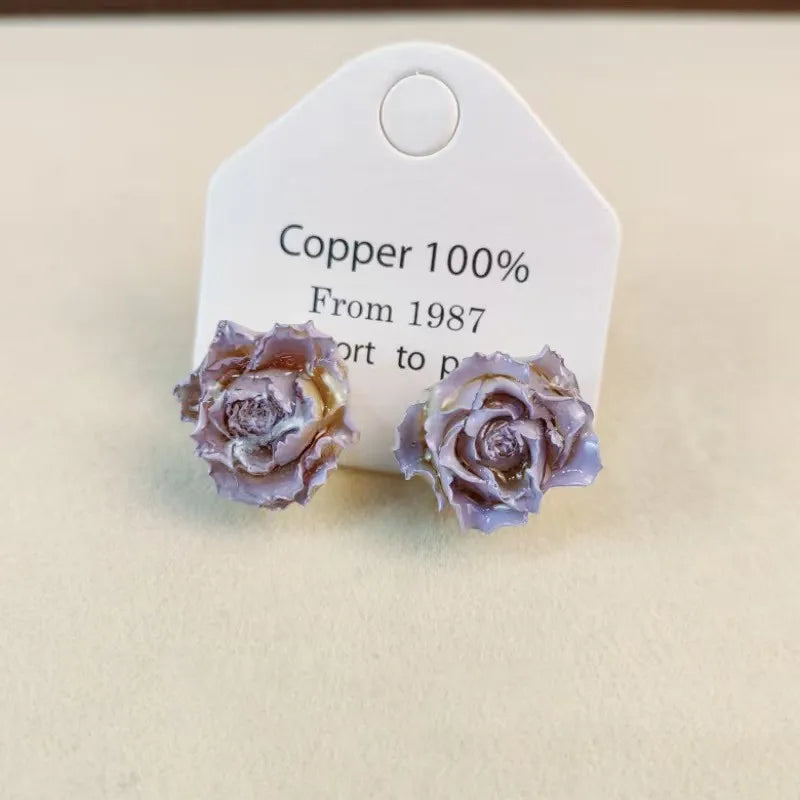 Multicolor Immortal Rose Flower Earrings Elegant Rose Hoop Earrings Epoxy Resin Natural Rose Dangle Earrings Custom Packaging
