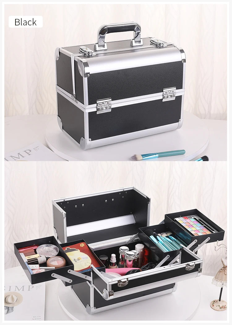 Makeup Case Cosmetic Organizer Case Extra Large 12 Inch 6 Trays Portable Makeup Organizer Case Make Up Carrying Box