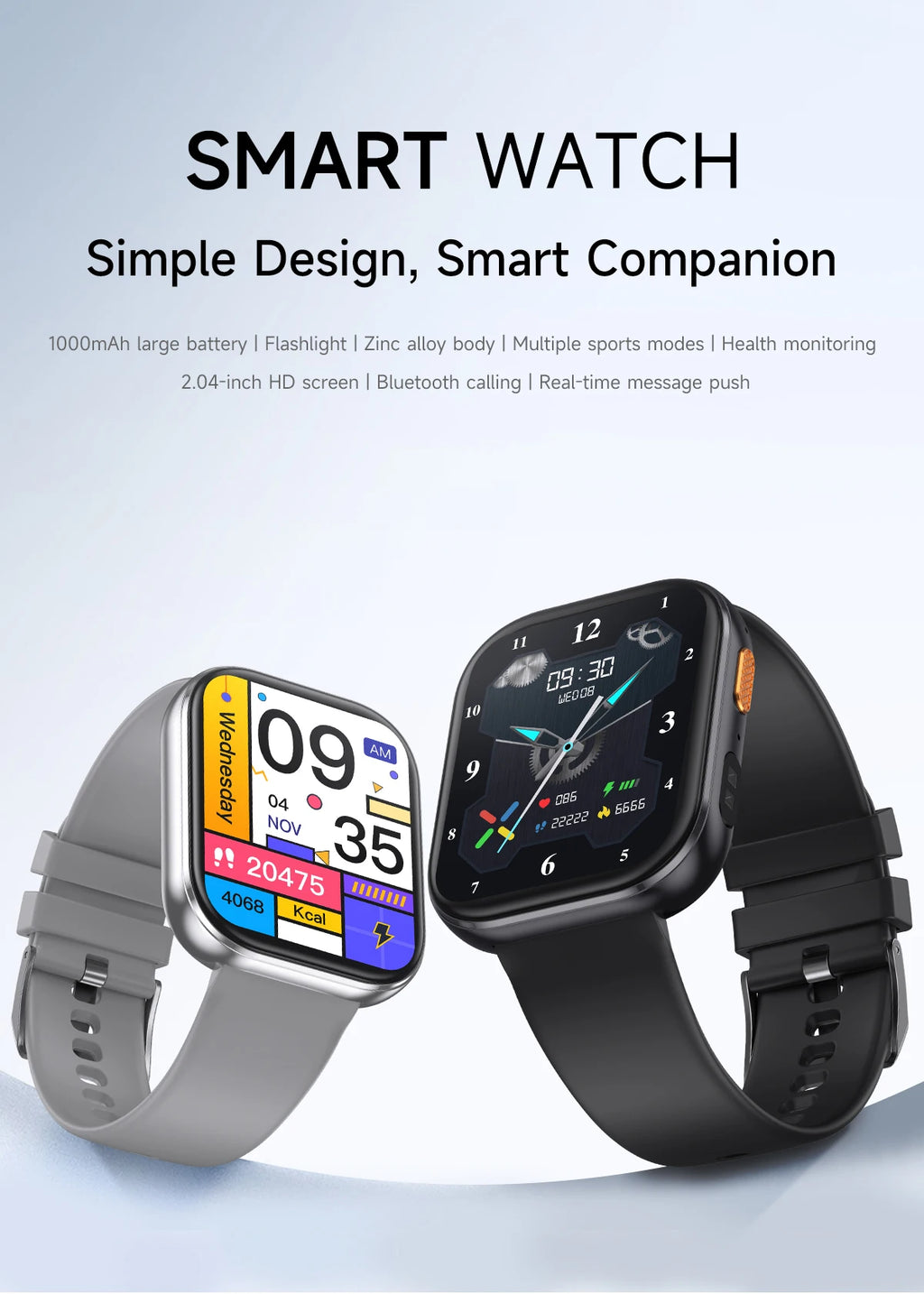 2026 new outdoor sports smartwatch,2.04 high-definition large screen,1000mAh large battery, ultra long battery life,holiday gift