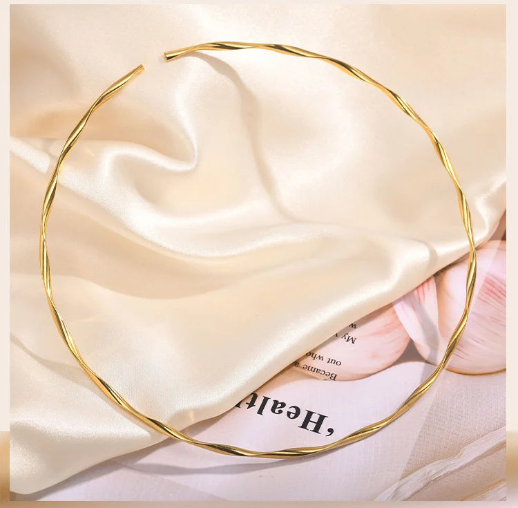 Minimalist Torques Necklace for Women,Reszie Twist Cuffs Neck Jewelry, Stainless Steel Gold Plated Choker Female Anti-allergic