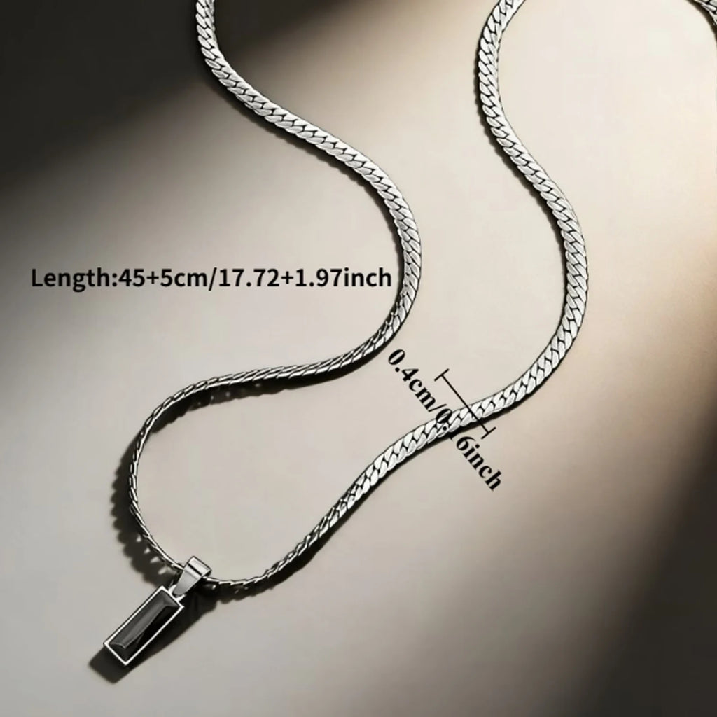 Men's Minimalist Necklace with Black Cubic Zirconia Pendant, 316L Stainless Steel, Daily Casual Street Style Rock Accessory