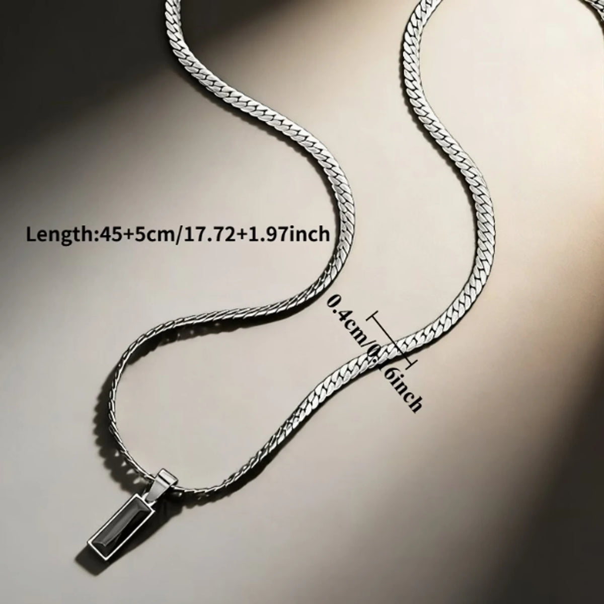 Men's Minimalist Necklace with Black Cubic Zirconia Pendant, 316L Stainless Steel, Daily Casual Street Style Rock Accessory
