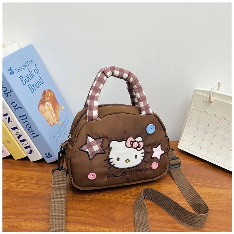 Cute Kitty Crossbody Bag Checkered Commuter Handbag, Creative Cartoon Shoulder Bag, Gift for Girlfriend