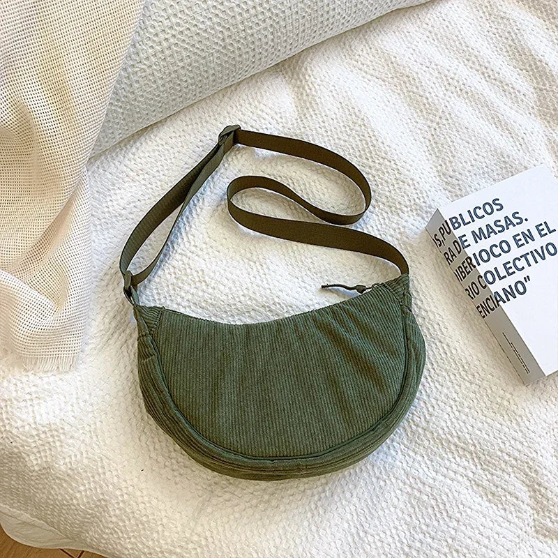 Crossbody Bags Ladies Daily Travel Handbags Messenger Bag Solid Color Corduroy Women's Hobos Shoulder Bag Retro Casual Female