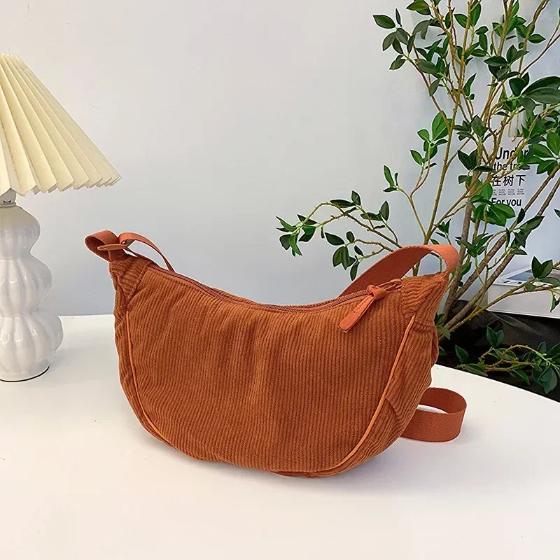 Crossbody Bags Ladies Daily Travel Handbags Messenger Bag Solid Color Corduroy Women's Hobos Shoulder Bag Retro Casual Female