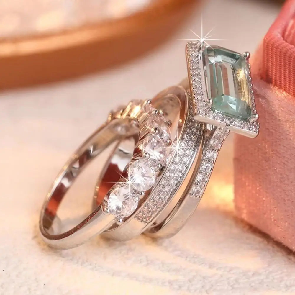 Large Rectangular Stone Stackable Ring Set European Style Fine Inlay Craft Stacking Rings Trendy Style Shine Brightly