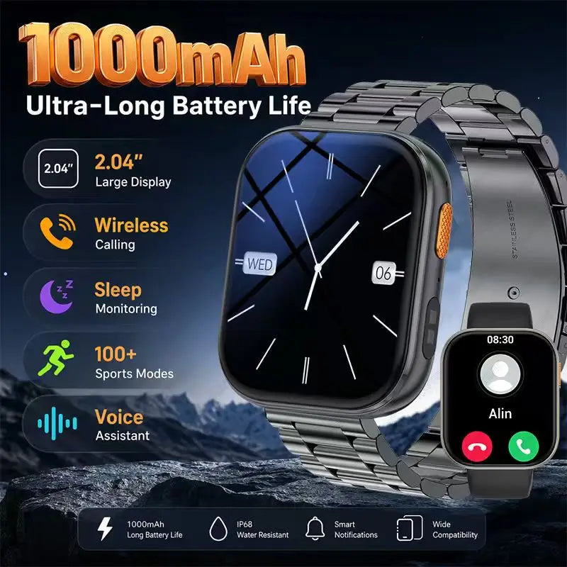 2026 new outdoor sports smartwatch,2.04 high-definition large screen,1000mAh large battery, ultra long battery life,holiday gift