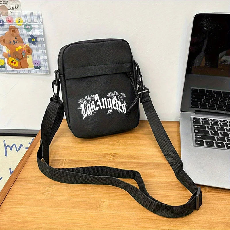 Los Angeles printed crossbody bag: Adjustable shoulder strap, lightweight and foldable, zipper bag, suitable for daily commuting