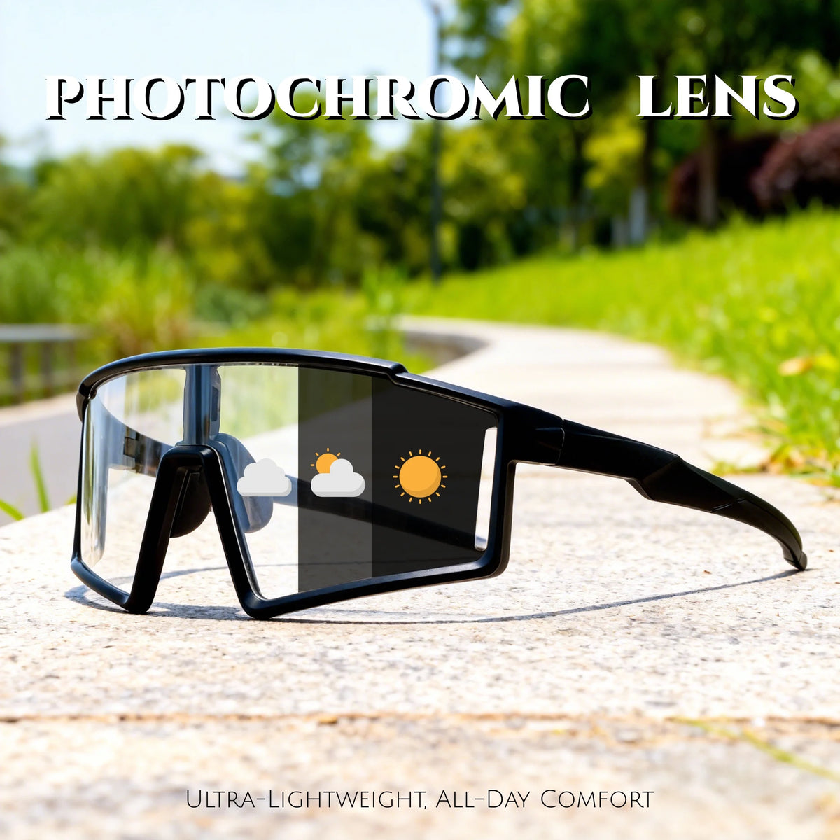 Premium Oversized Photochromic Sports Sunglasses - One-Piece Lens, UV400 Unisex for Cycling, Hiking & Outdoor Adventures