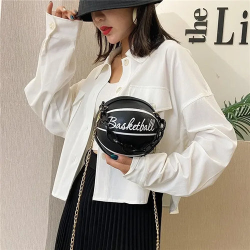 2025 Crossbody Bag New Network Red Personality Fun Pink Ins Versatile Chain Football Basketball Shoulder Bag Small Round Bag