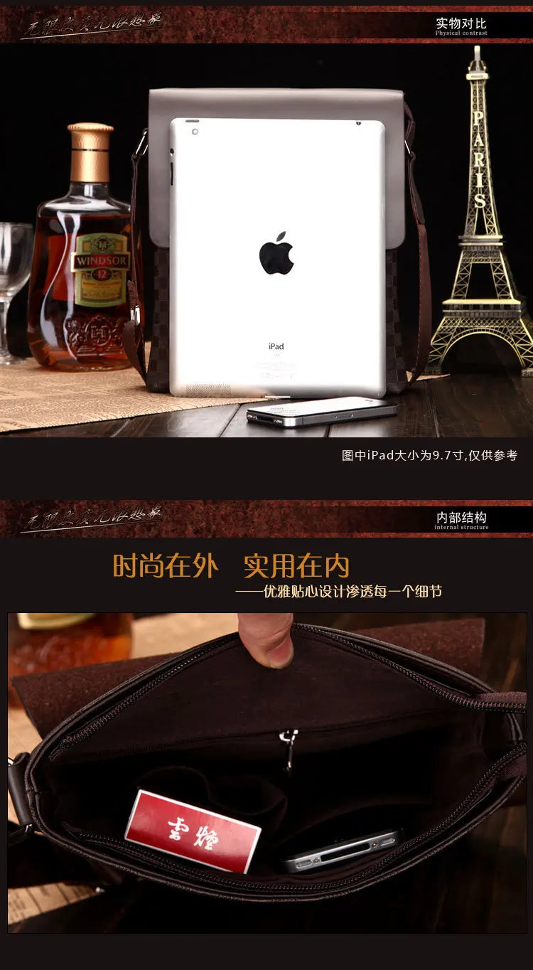 Men's One Shoulder Crossbody Bag Korean Version Trendy Checkerboard Pattern Embossed New Casual Business Bag Bags for Men