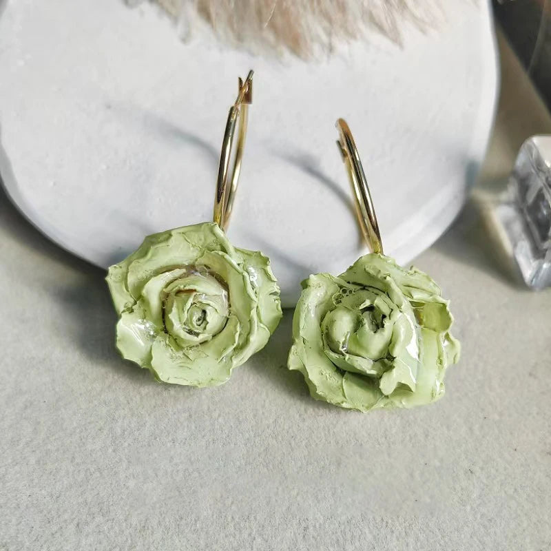 Multicolor Immortal Rose Flower Earrings Elegant Rose Hoop Earrings Epoxy Resin Natural Rose Dangle Earrings Custom Packaging
