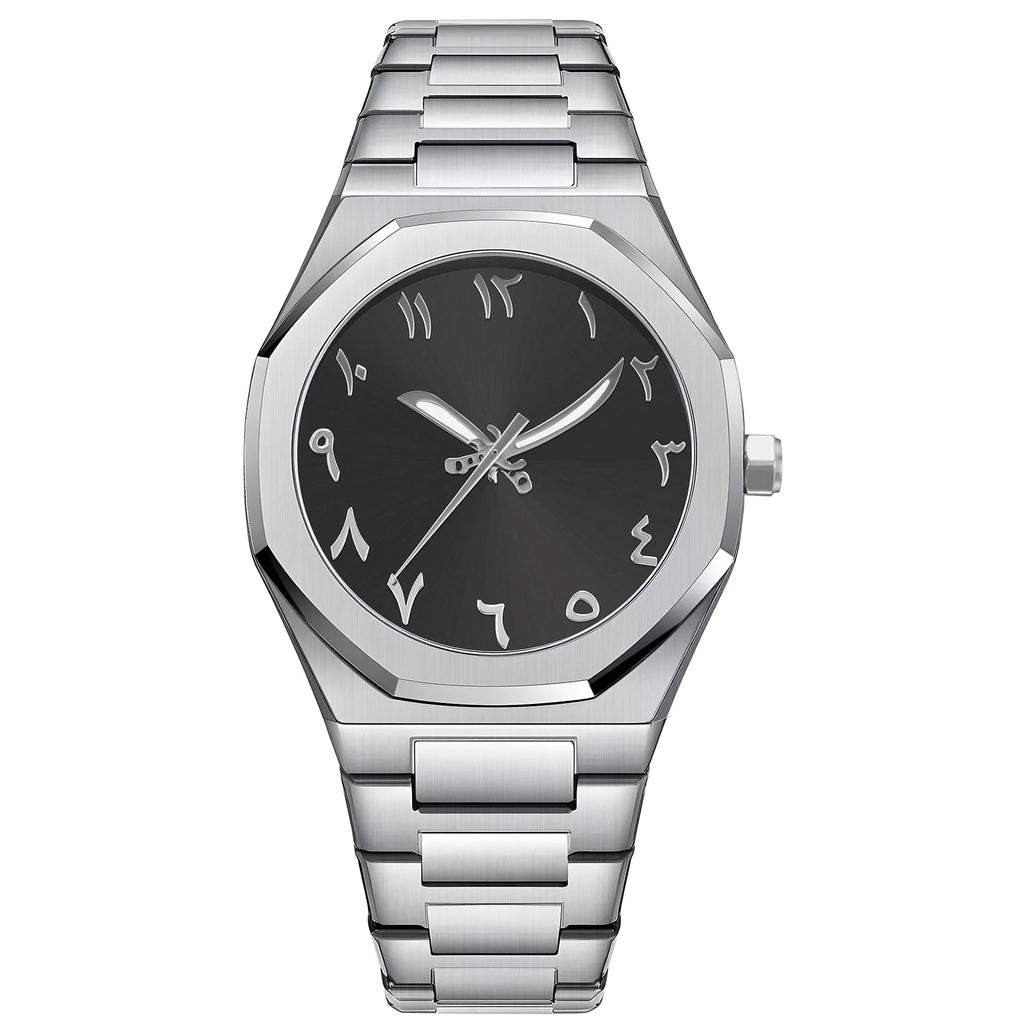 Fashion Luxury Casual Watch For Men Arabic Numeral Dial Stainless Steel Band Waterproof Men's Wristwatch