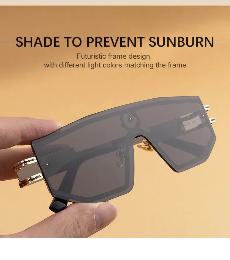 Premium Luxury Design One-piece Punk Sunglasses Men Women 2026 Fashion Metal Anti-reflective Outdoor Sun Shades Gafas UV400