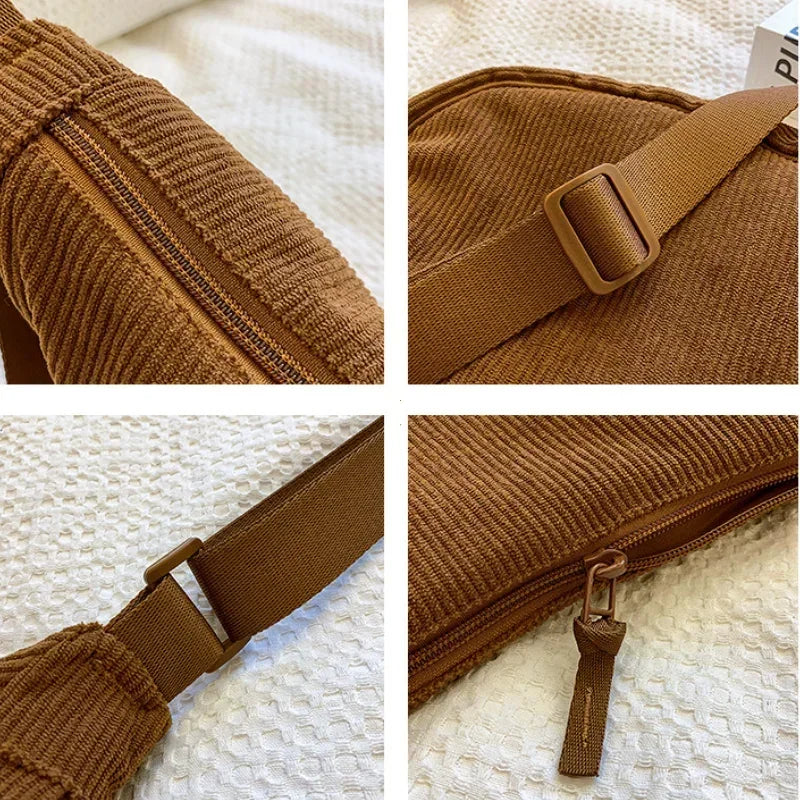 Crossbody Bags Ladies Daily Travel Handbags Messenger Bag Solid Color Corduroy Women's Hobos Shoulder Bag Retro Casual Female