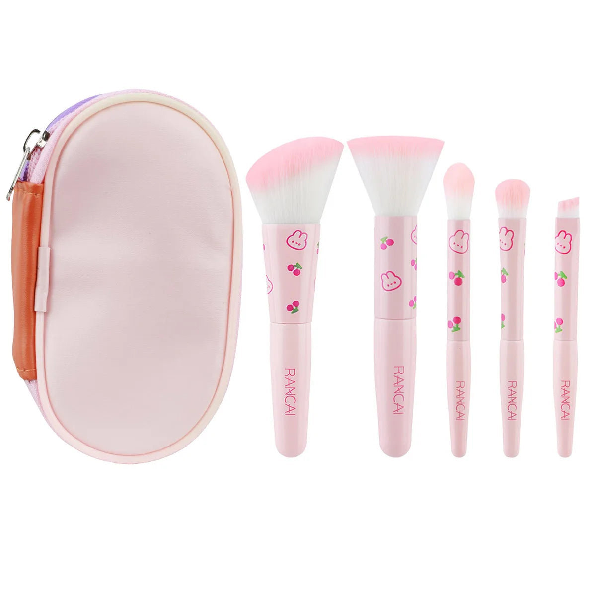 5Pcs Cute Compact Makeup Brush Set With Case Premium Brush for Flawless Foundation, Blush, Eyeshadow Application Beauty Tools