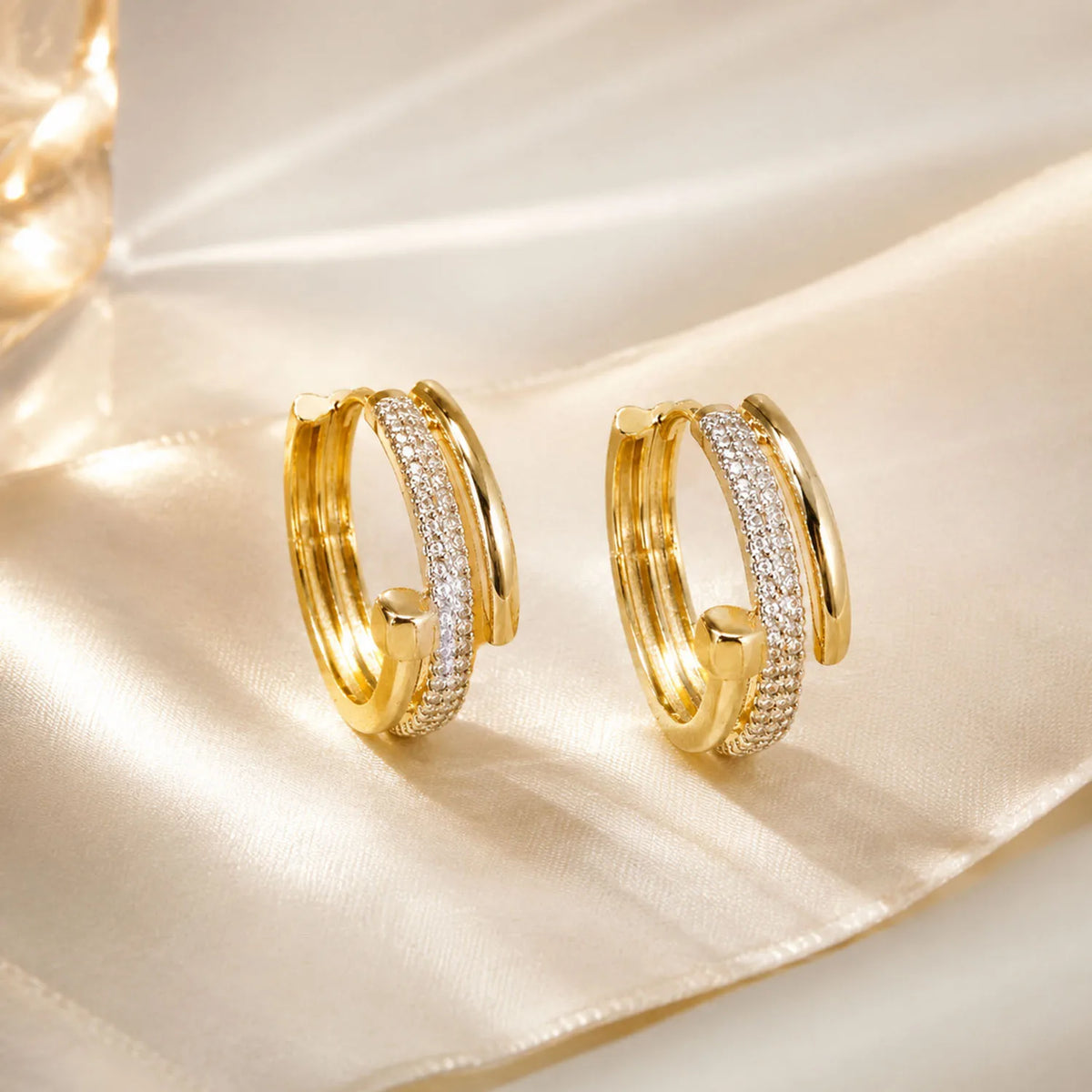 Women Elegant Two‑Layer Intertwined Hoop Earrings Fashion Decorative Ear Jewelry For Banquet Formal Occasion