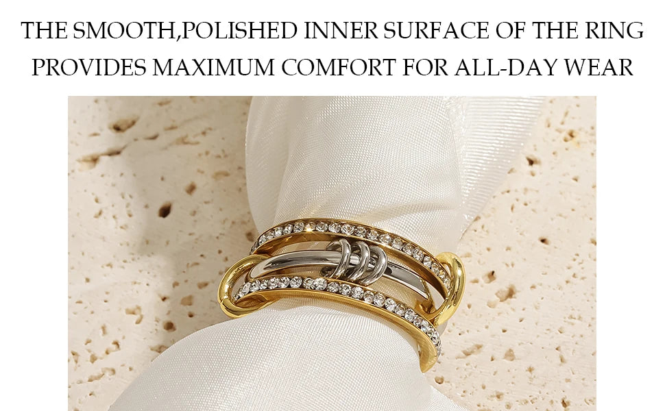 New Stainless Steel Cubic Zirconia Stackable Rings for Women 18k GoldPlating Multi-Link Connected Statement Ring Stack Jewelry