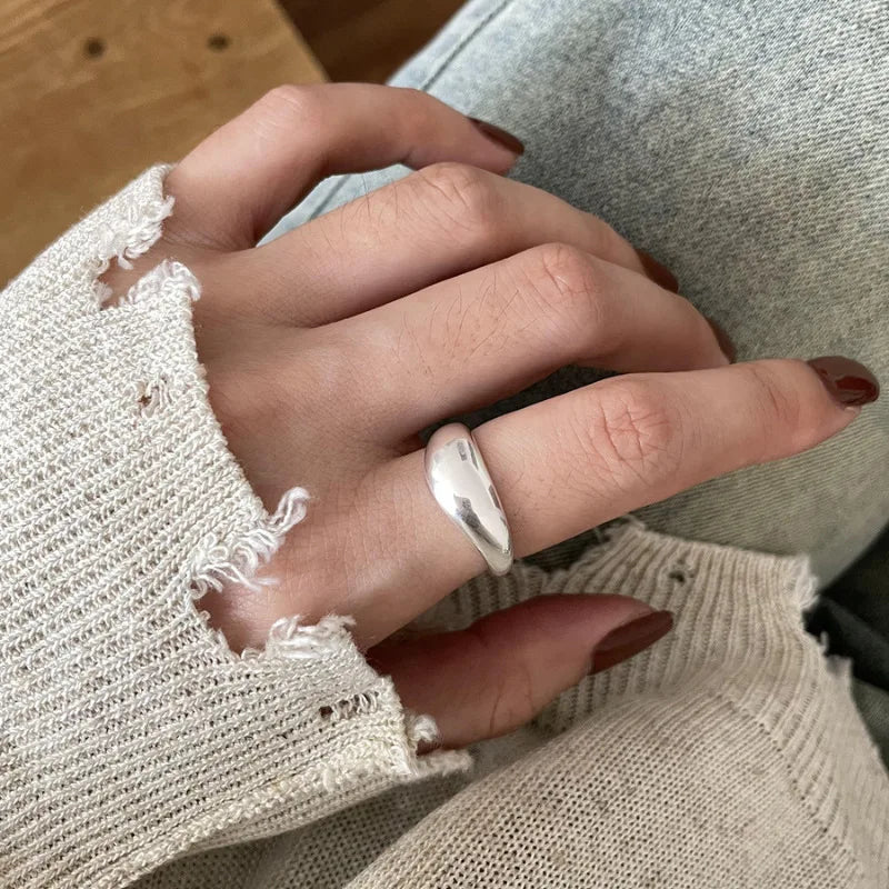 925 Sterling Silver Irregular Stackable Rings For Women Vintage Luxury Quality Jewelry Accessories Wholesale Jewellery Allergy