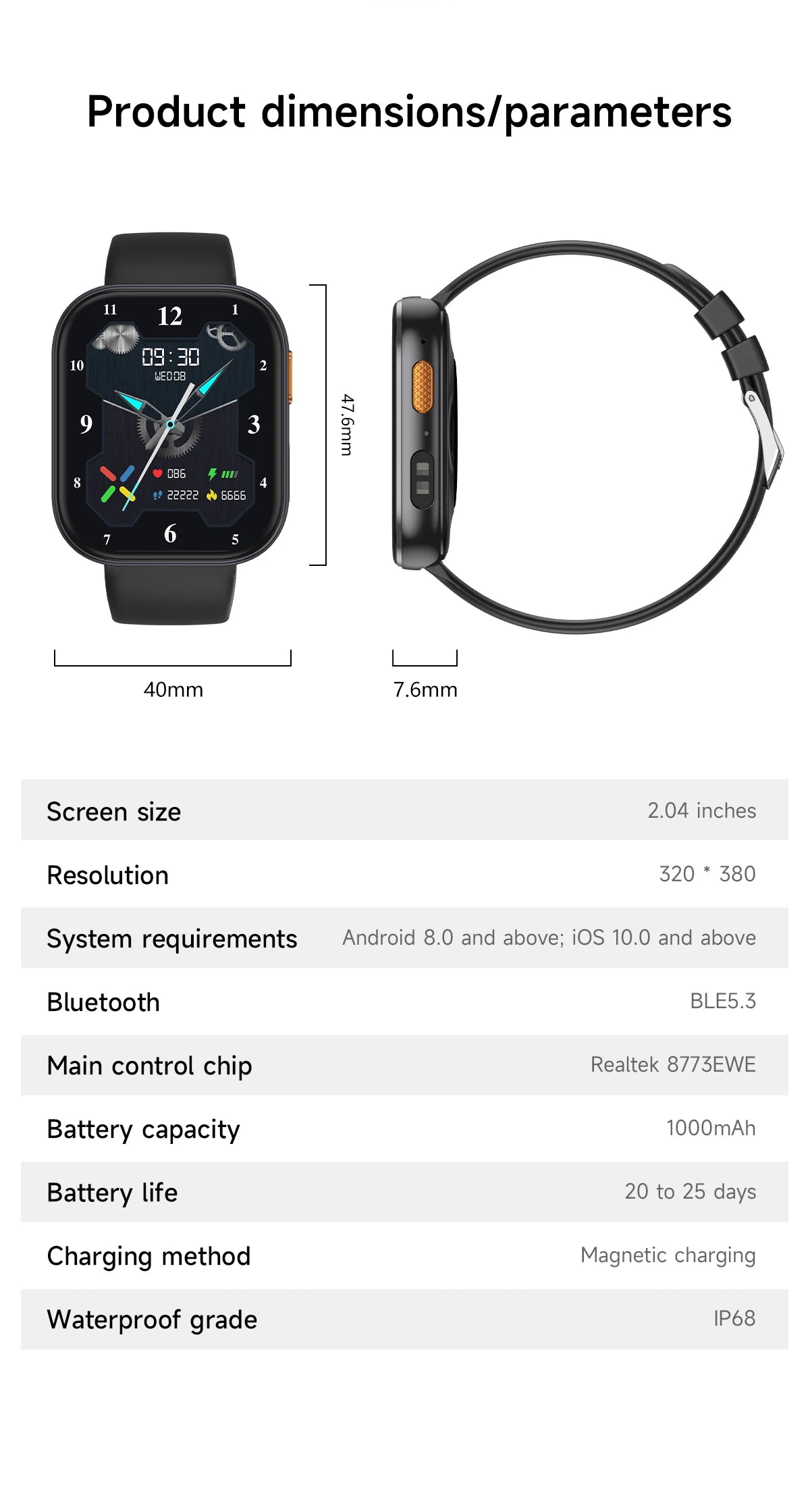 2026 new outdoor sports smartwatch,2.04 high-definition large screen,1000mAh large battery, ultra long battery life,holiday gift