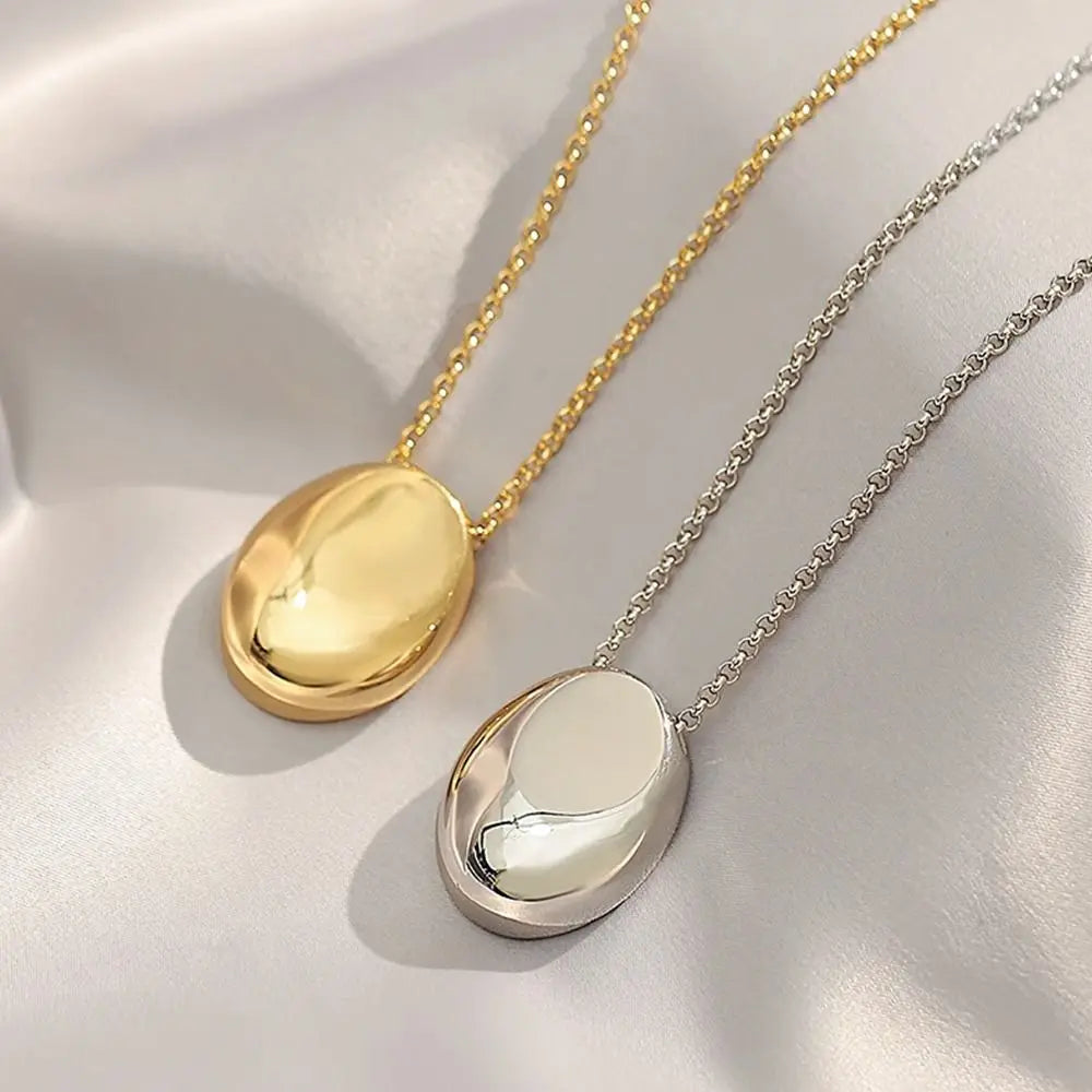 Minimalistic Oval Titanium Steel Necklace for Women Long Sweater Chain Luxury Charm Thin Chain Party Elegant Jewelry Accessories
