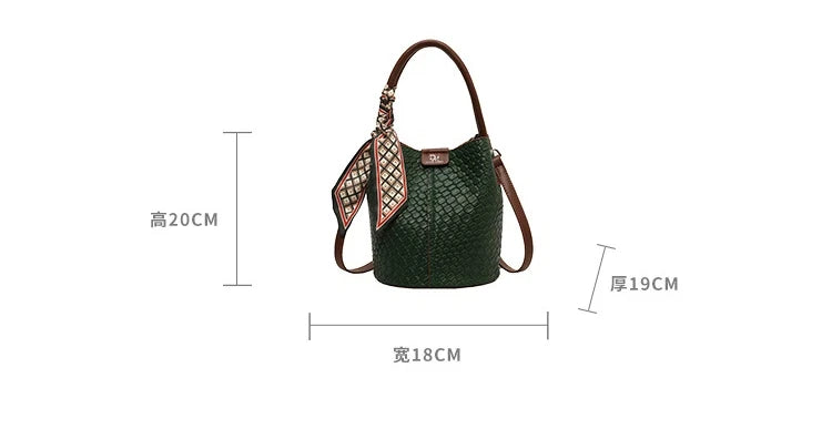 Women's Woven Bucket Bags Crossbody Purse, Elegant Tote for Travel & Formal Events, Durable Wipe-Clean Luxury Handbag
