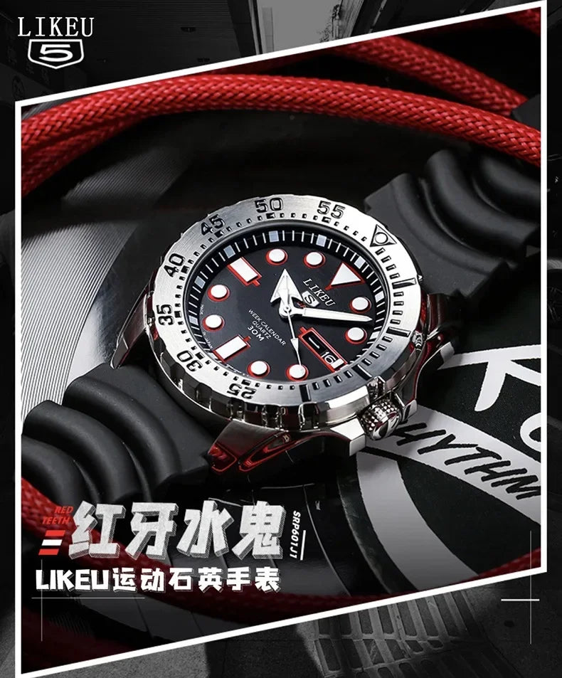Stylish No.5 Men's Luxury Stainless Steel Luminous Diver Watch, Waterproof Dual Calendar Quartz & Steel Band, Top Gift.