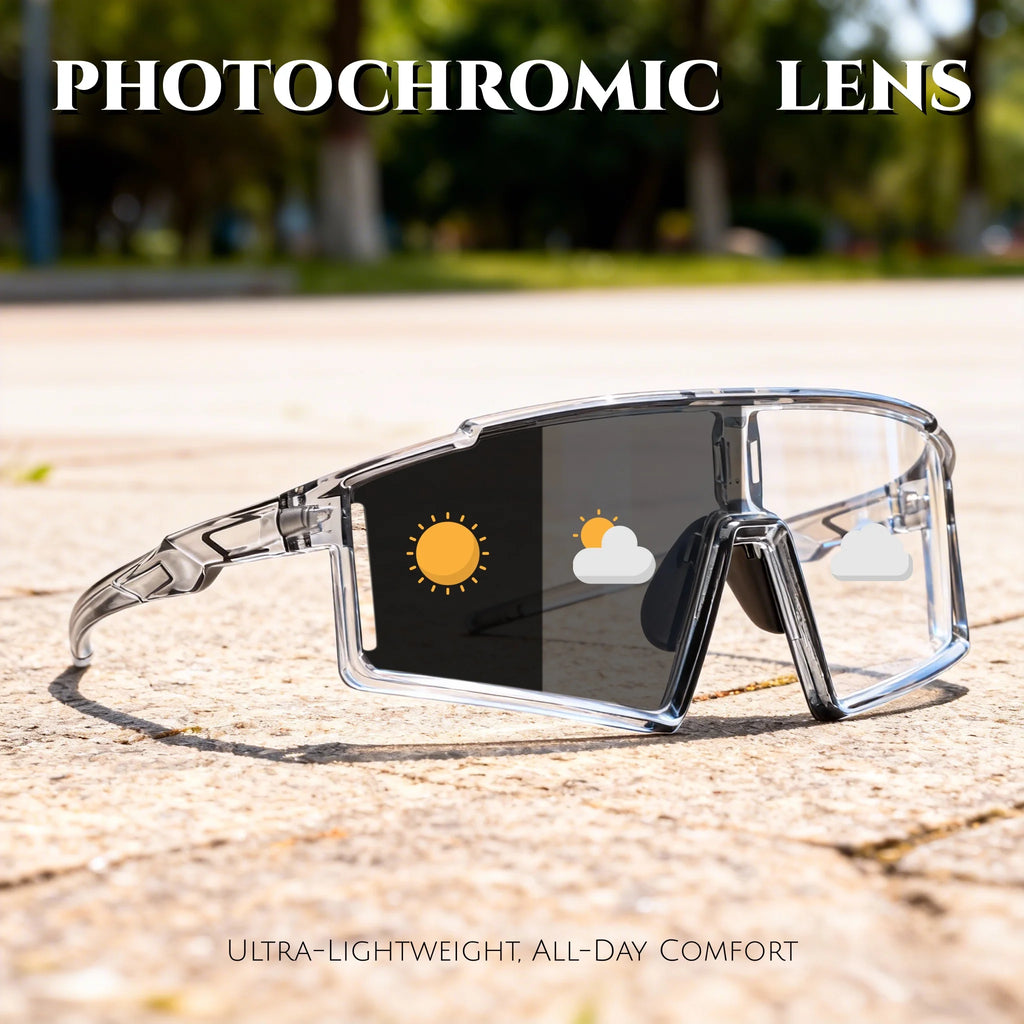 Premium Oversized Photochromic Sports Sunglasses - One-Piece Lens, UV400 Unisex for Cycling, Hiking & Outdoor Adventures