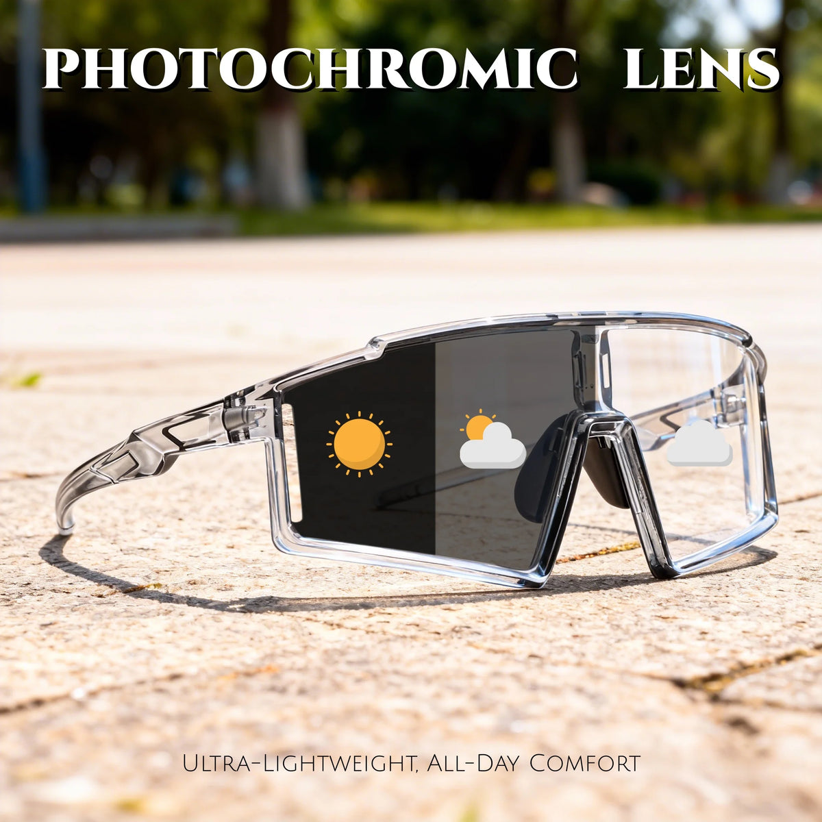 Premium Oversized Photochromic Sports Sunglasses - One-Piece Lens, UV400 Unisex for Cycling, Hiking & Outdoor Adventures