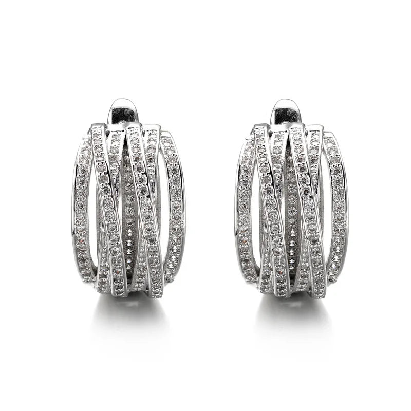 Huitan Silver Color Fashion Elegant Hoop Earrings with Shiny Cubic Zirconia for Women Anniversary Gift Wedding Party Accessories