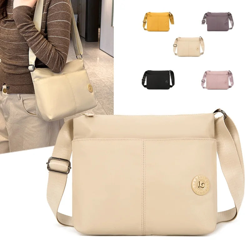 Women Crossbody Bag Multi-Pocket Organizer Lightweight Nylon Wide Strap Messenger Purse Commute Travel Outdoor Solid Minimalist