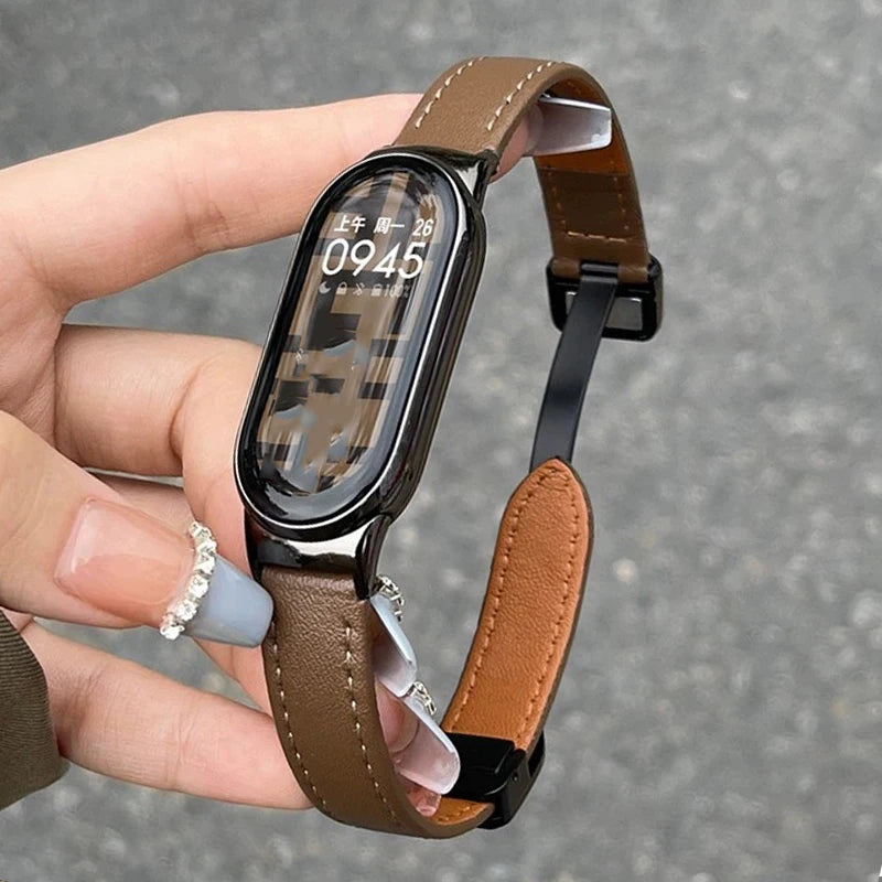 Watch Strap For Xiaomi Smart Band 11 10 9 8 Leather Magnetic Buckle Watchband Loop Belt For Xiaomi MiBand9 8 Mi Band 11 Bracelet