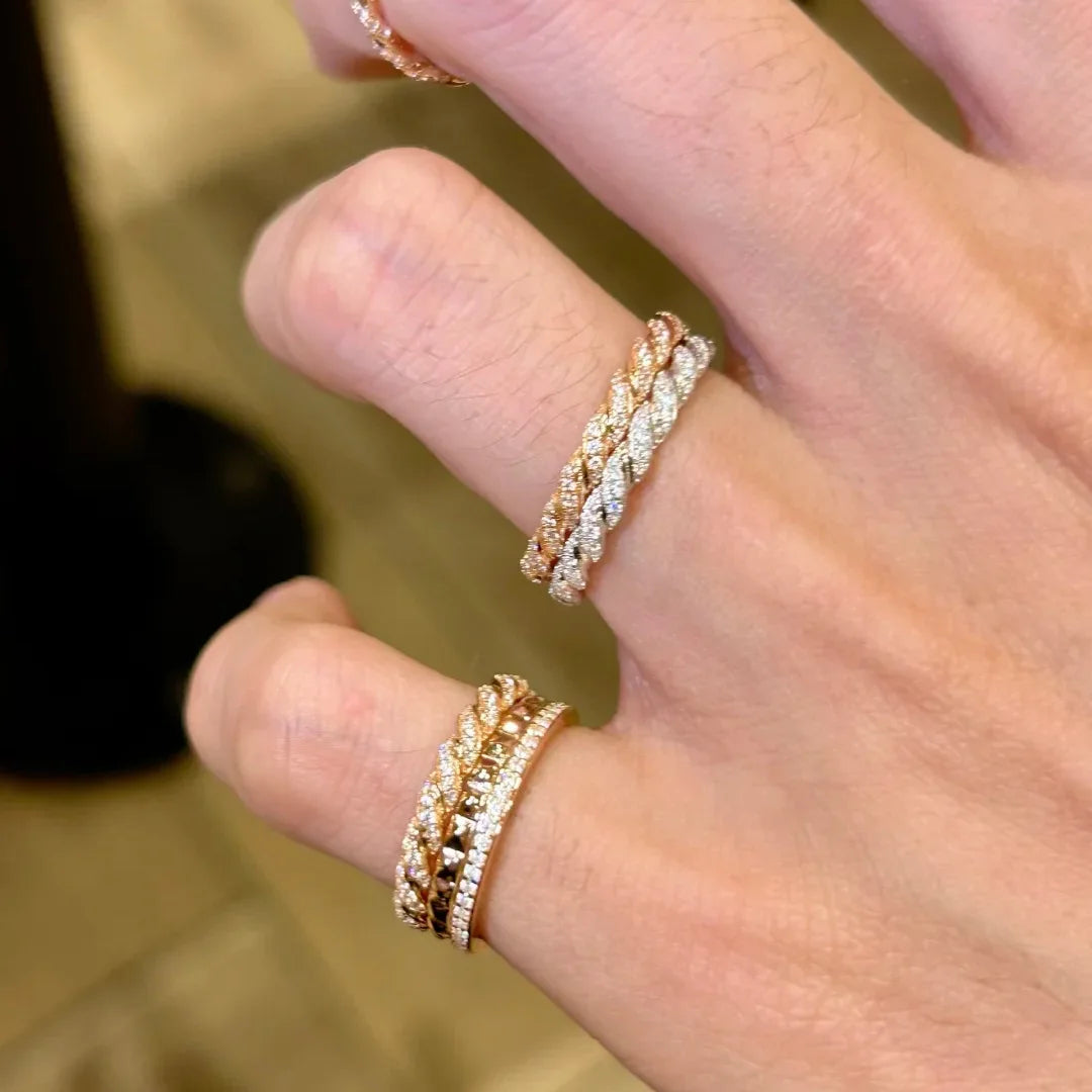 S925 Sterling Silver Twisted Stackable Ring, Women’s Full Zirconia Index Ring with a Small Row of Stones