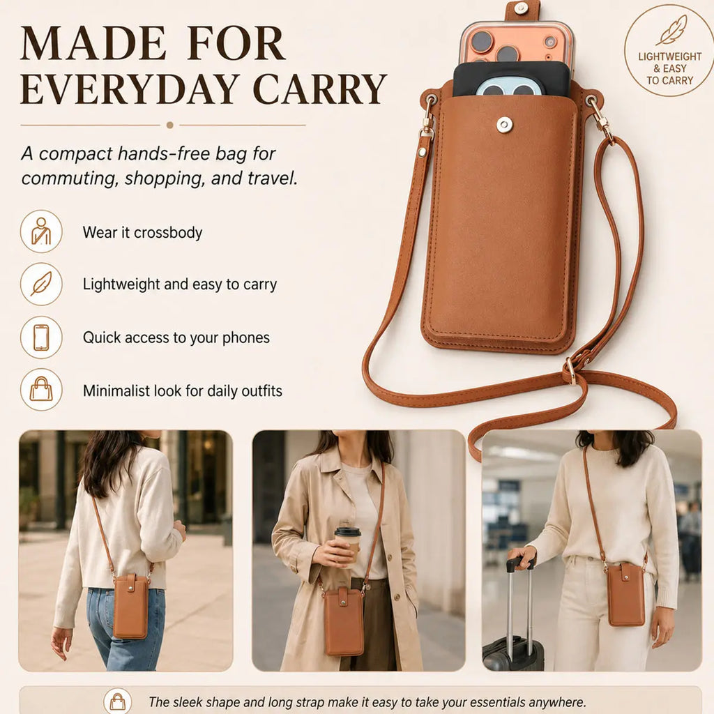 Multi Functional Crossbody Bags Women Mini PU Leather Shoulder Purses and for Girls Ladies Phone Simple Fashionable Solid Bag