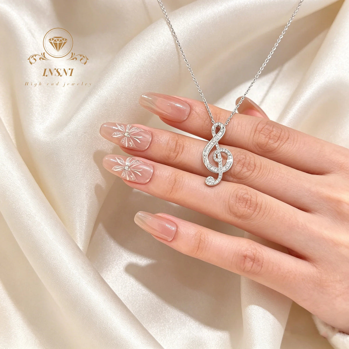 S925 silver Minimalist Treble Clef Necklace, Sparkling Cubic Zirconia Music Note Pendant Affordable Light Luxury Gift  jewelry