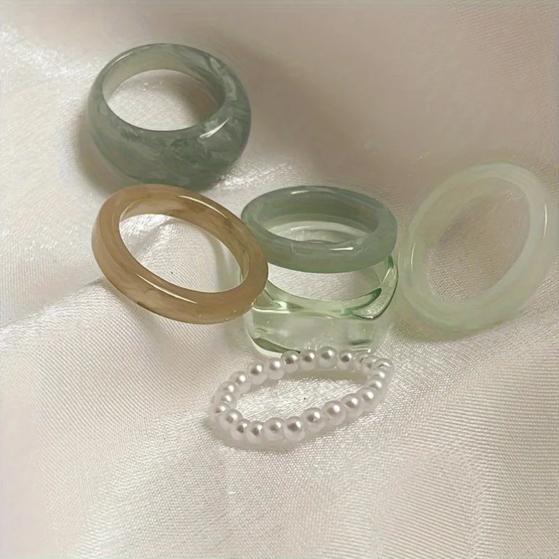 6 Bohemian retro style women's fashionable and elegant stackable multi-color rings for daily banquet wear