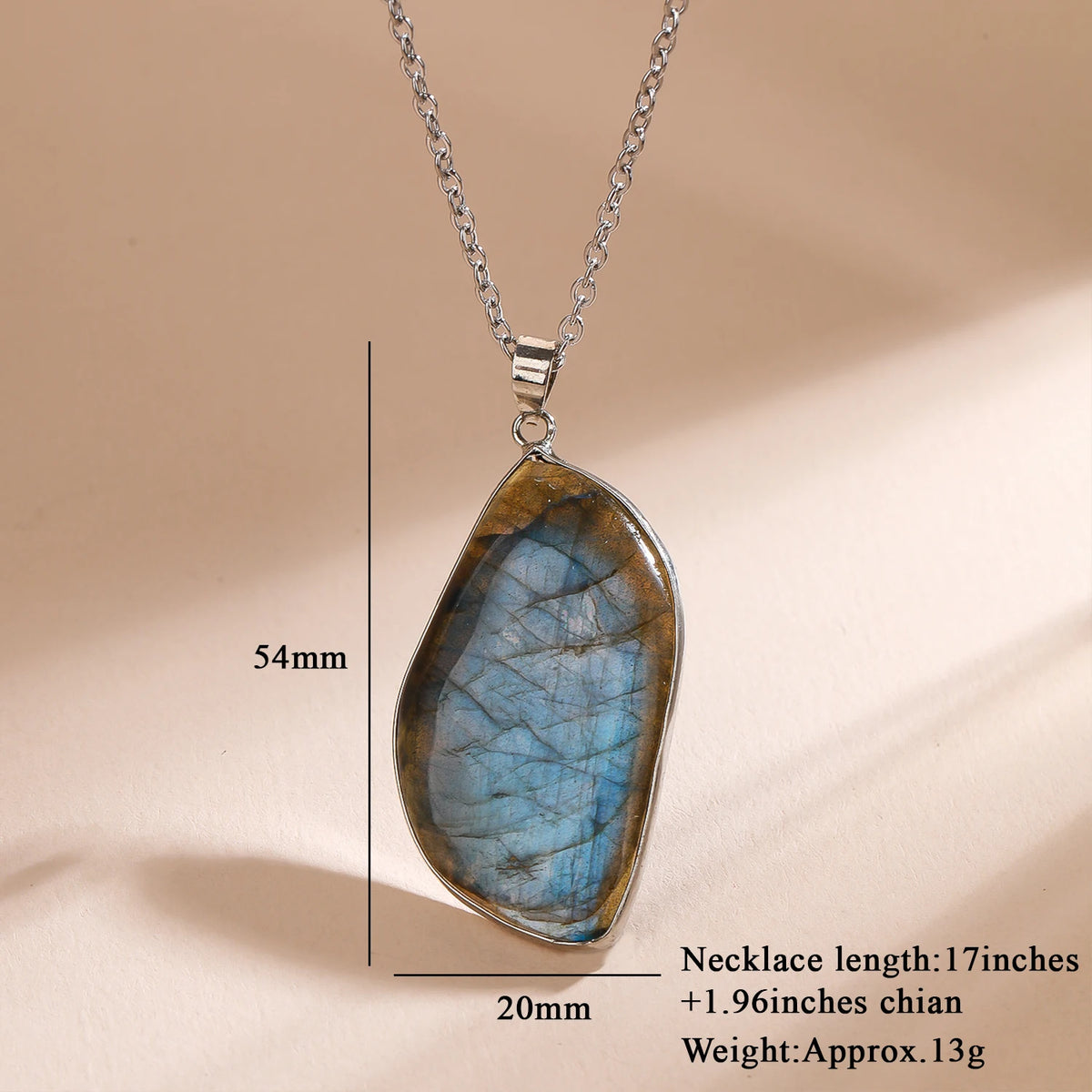 Minimalist Trendy Necklace Natural Gemstone Pendant Irregular Labradorite Necklace Silver-Plated Chain Unisex Gift Necklaces