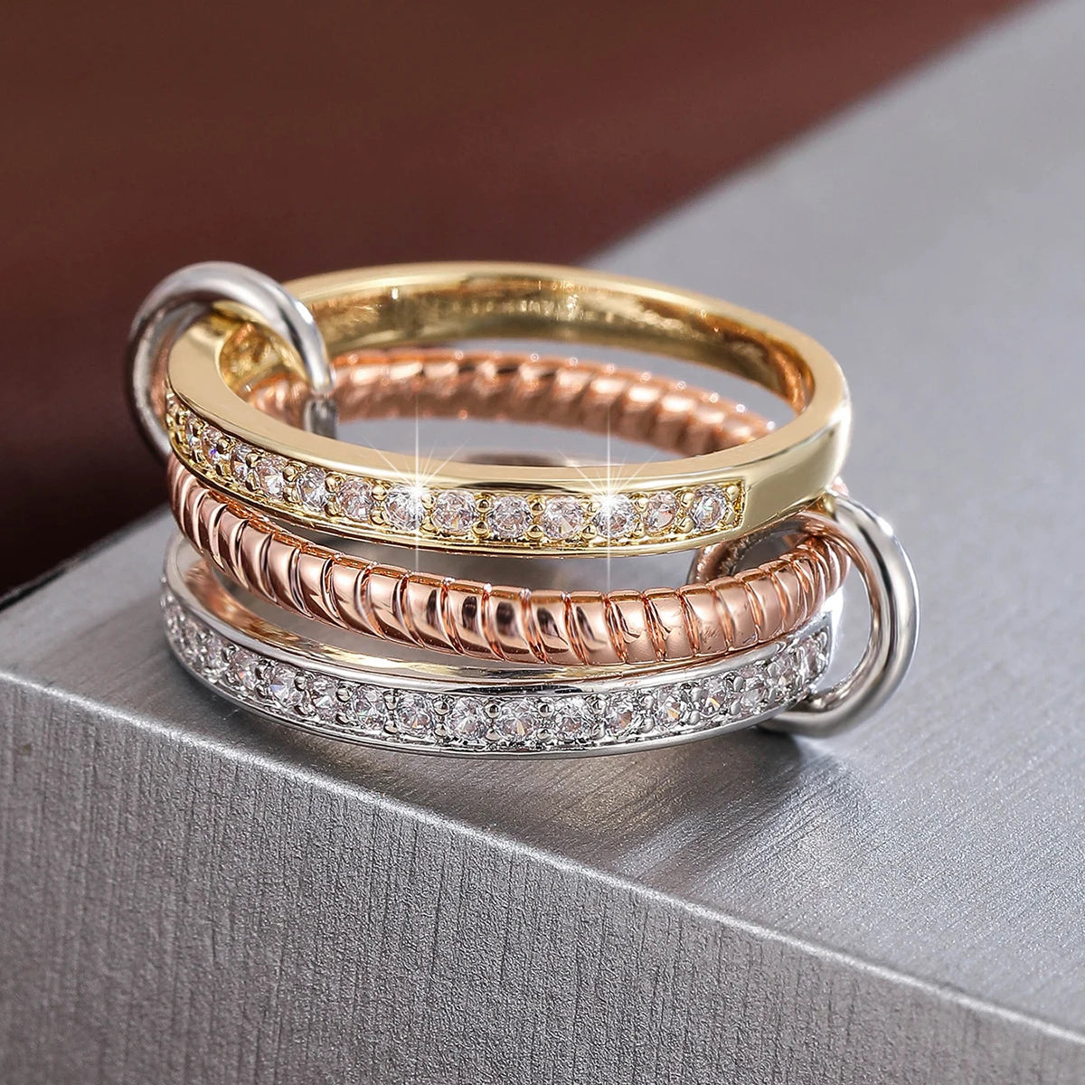 Trendy Interlocking Stackable Rings for Women Statement Ring Stack Set with Cubic Zirconia Stacking Jewelry
