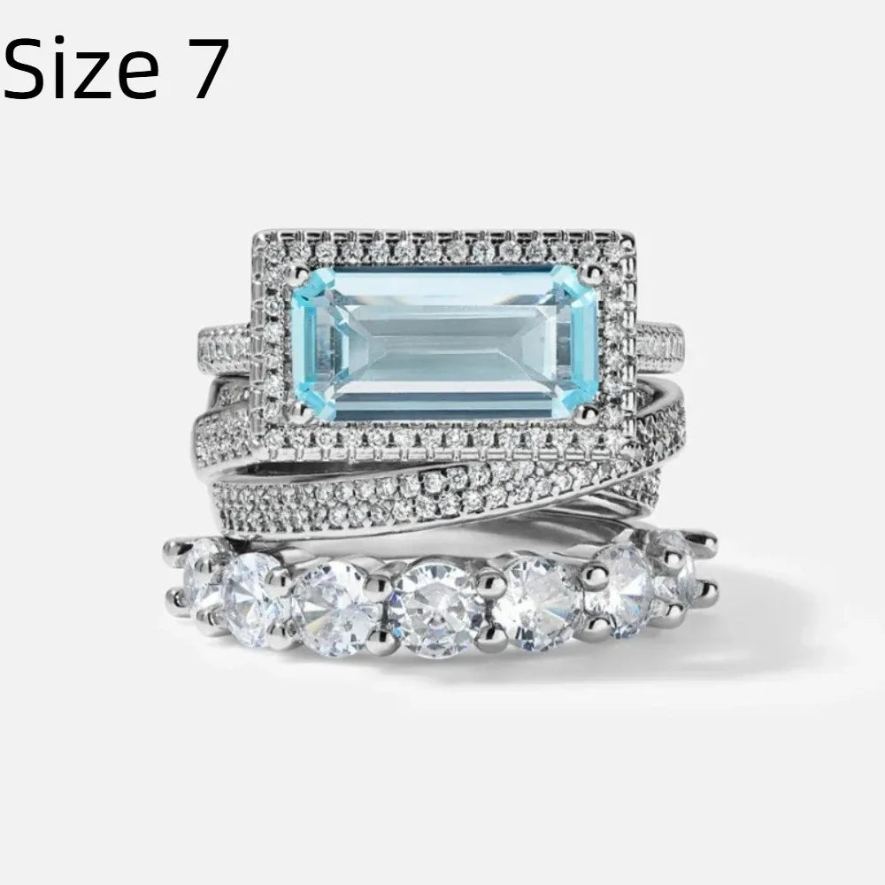 Large Rectangular Stone Stackable Ring Set European Style Fine Inlay Craft Stacking Rings Trendy Style Shine Brightly